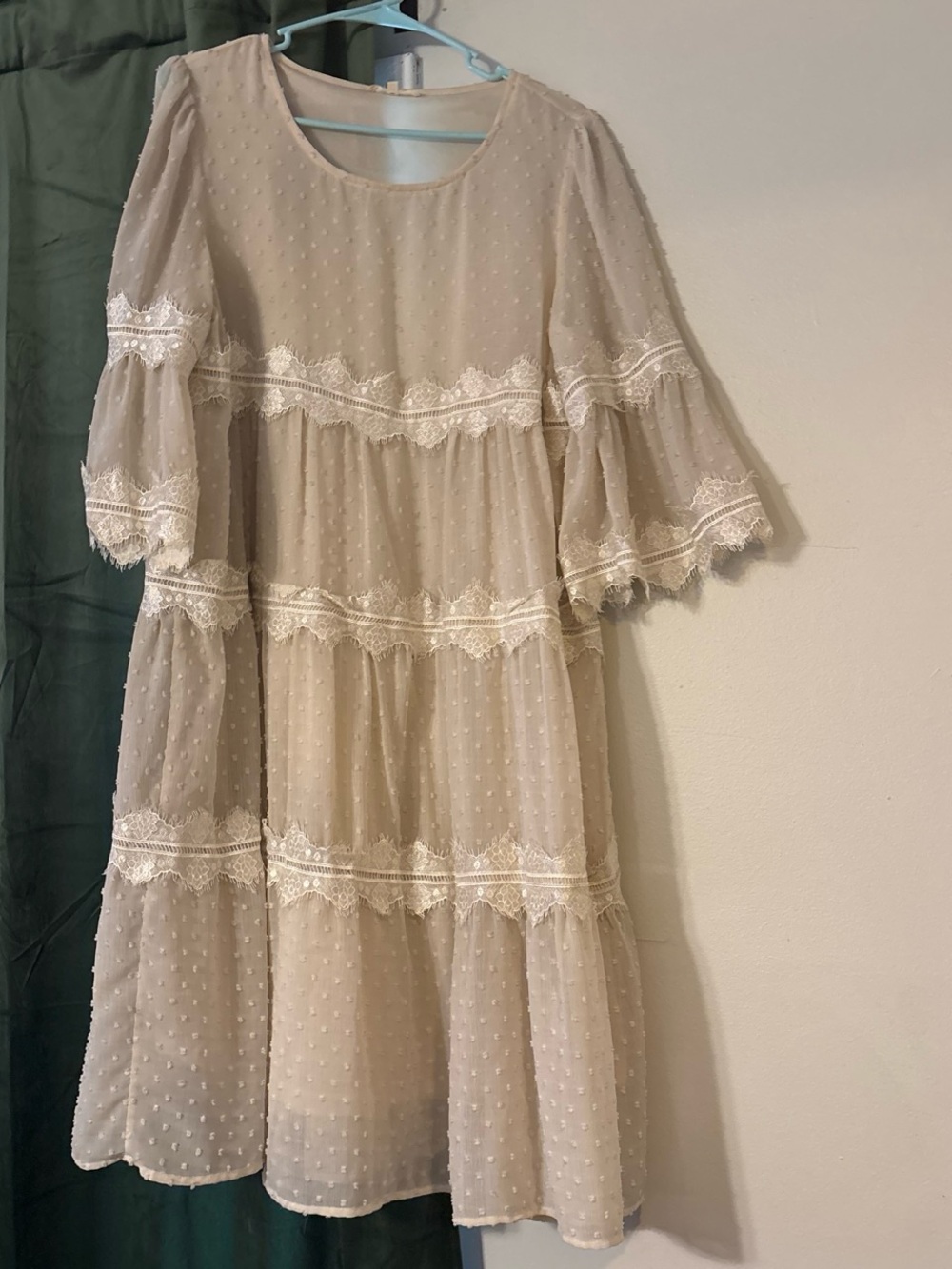 tea n rose Cream Swiss Dot Lace Tiered Midi Dress